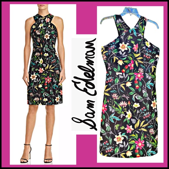 SAM EDELMAN BLACK TROPICAL PRINTED SHEATH DRESS - Picture 8 of 8